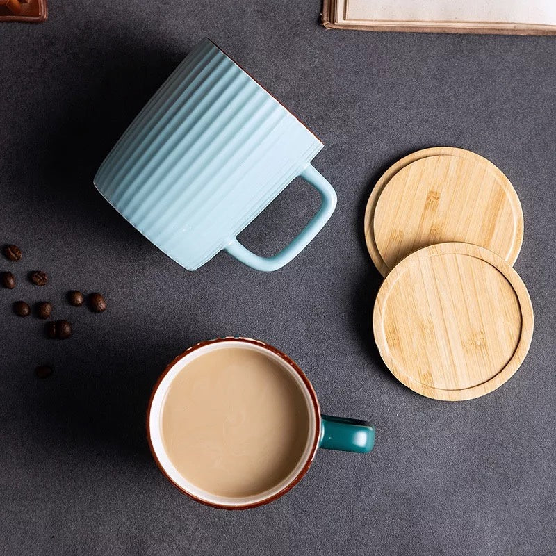 (Ready Stock)Coffee Tea Milk Water Mug With Wood Lid Nordics Ins Ceramic Design 400ml Capacity