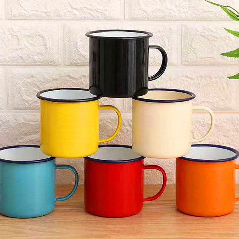 (Ready Stock)Espresso Coffee Tea Mug Enamel Nostalgic Retro Style Lightweight Outdoor 350ml 500ml