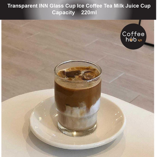 (READY STOCK)Coffee Latte Juice Drink Café IN Style Clear Tempered Tall Glass Cup Retro Thicken 220ml