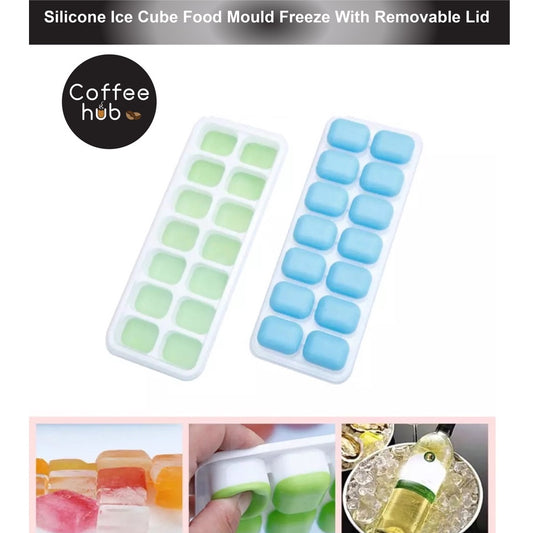 (Ready Stock)Silicone Ice Cube Tray Mold With Clear Cover Popsicle Kitchen Mould Fruit Maker Freezer