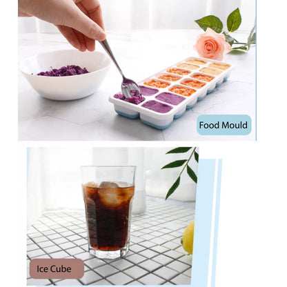 (Ready Stock)Silicone Ice Cube Tray Mold With Clear Cover Popsicle Kitchen Mould Fruit Maker Freezer