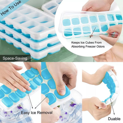 (Ready Stock)Silicone Ice Cube Tray Mold With Clear Cover Popsicle Kitchen Mould Fruit Maker Freezer