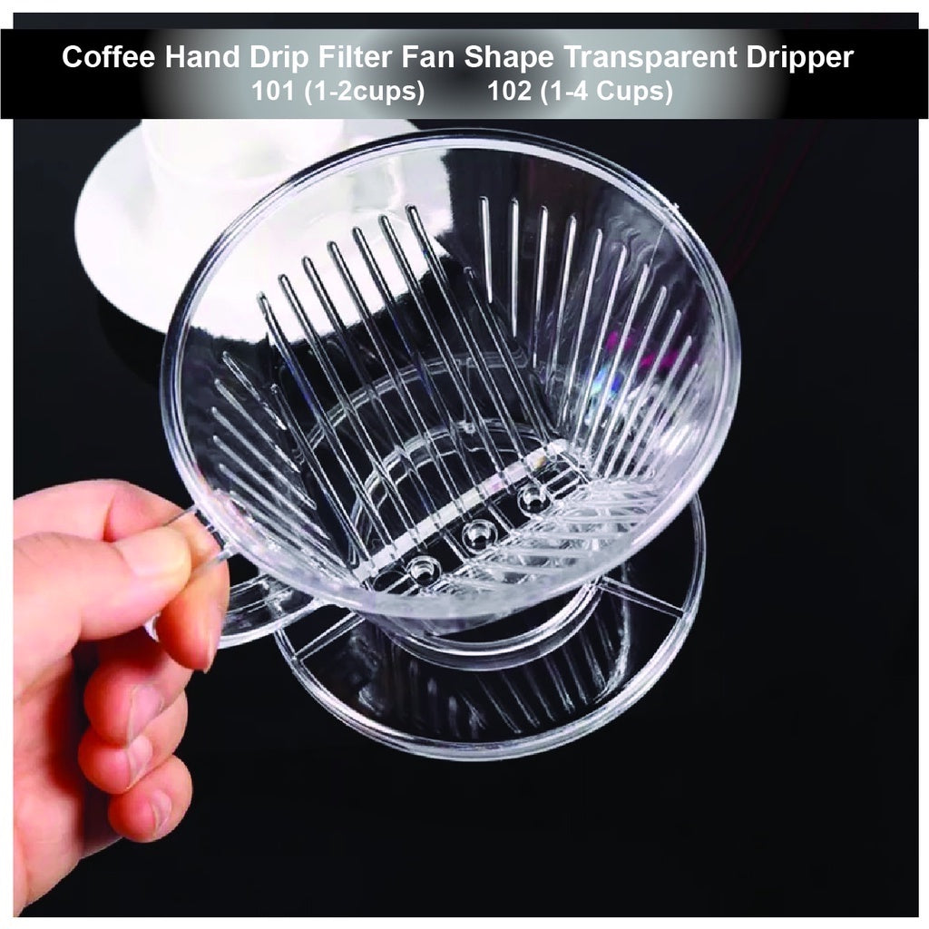 (Ready Stock)Espresso Coffee Hand Drip Filter Fan Shape Transparent Dripper 1-4 Cups 101 102 Brewing