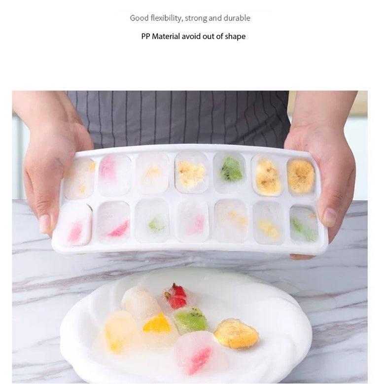 (Ready Stock)Silicone Ice Cube Tray Mold With Clear Cover Popsicle Kitchen Mould Fruit Maker Freezer