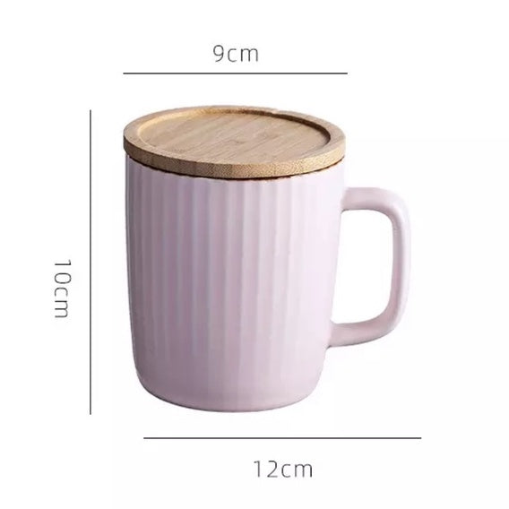 (Ready Stock)Coffee Tea Milk Water Mug With Wood Lid Nordics Ins Ceramic Design 400ml Capacity