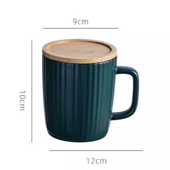 (Ready Stock)Coffee Tea Milk Water Mug With Wood Lid Nordics Ins Ceramic Design 400ml Capacity