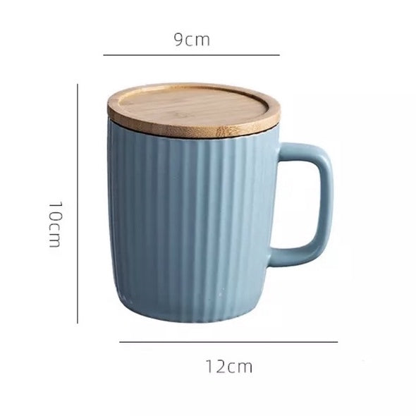 (Ready Stock)Coffee Tea Milk Water Mug With Wood Lid Nordics Ins Ceramic Design 400ml Capacity