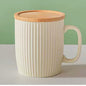 (Ready Stock)Coffee Tea Milk Water Mug With Wood Lid Nordics Ins Ceramic Design 400ml Capacity