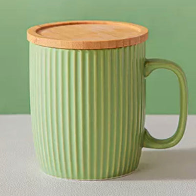 (Ready Stock)Coffee Tea Milk Water Mug With Wood Lid Nordics Ins Ceramic Design 400ml Capacity