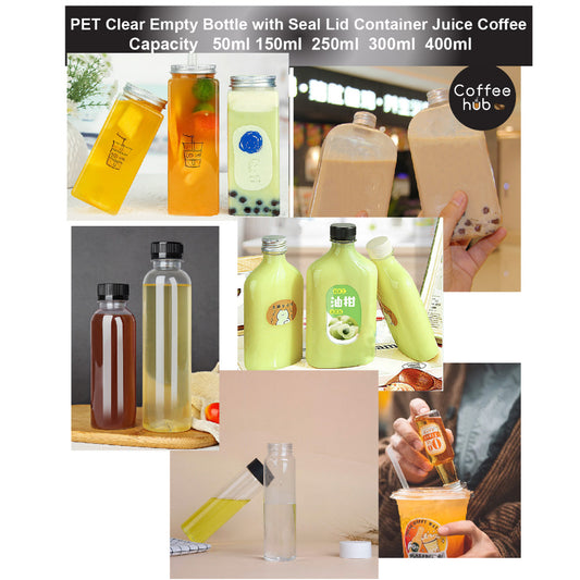 (READY STOKC)PET Clear Plastic Bottle Storage Container Beverage Milk Juice Tea Coffee 50/150/250/300/400ml