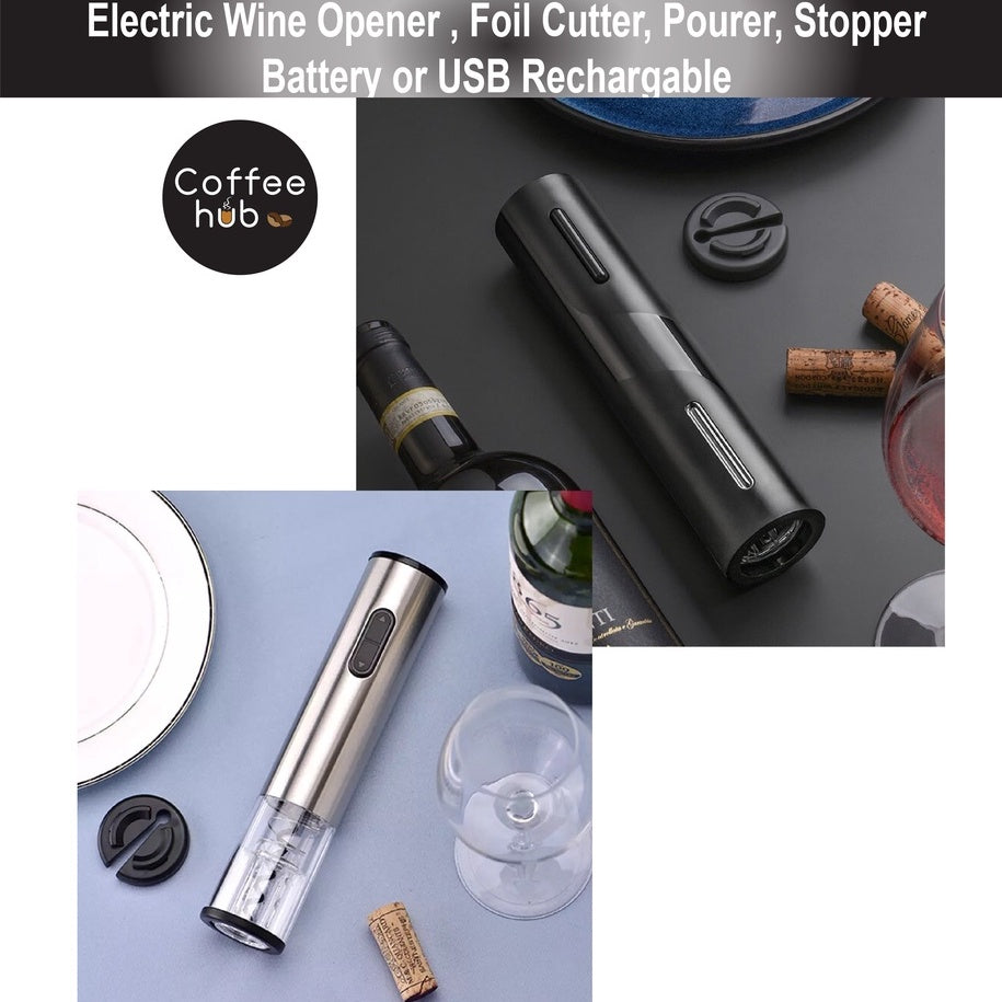 (Ready Stock)Red Wine Opener Corkscrew Electric Illuminated , Foil Cutter , Wine Pourer, Vacuum Stopper Box Gift Set