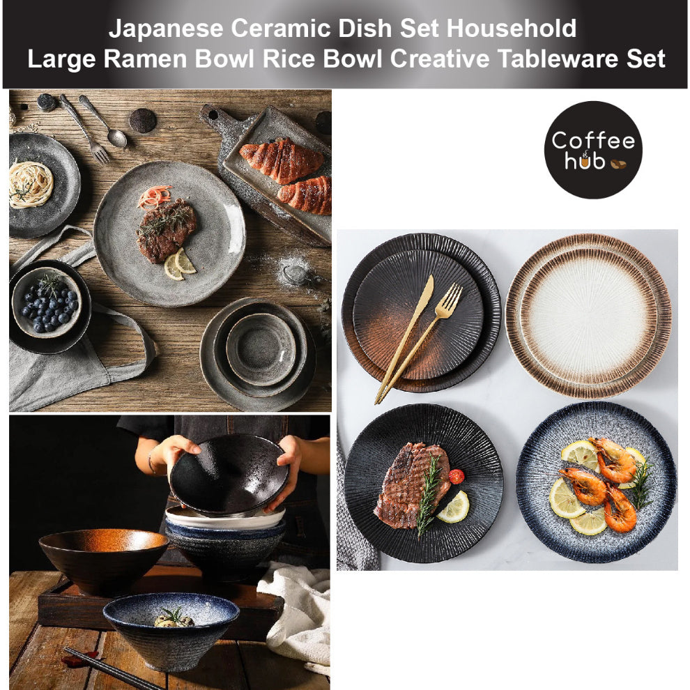 (READY STOCK)Japanese Ceramic Dish Set Household Large Ramen Bowl Rice Bowl Creative Tableware Set