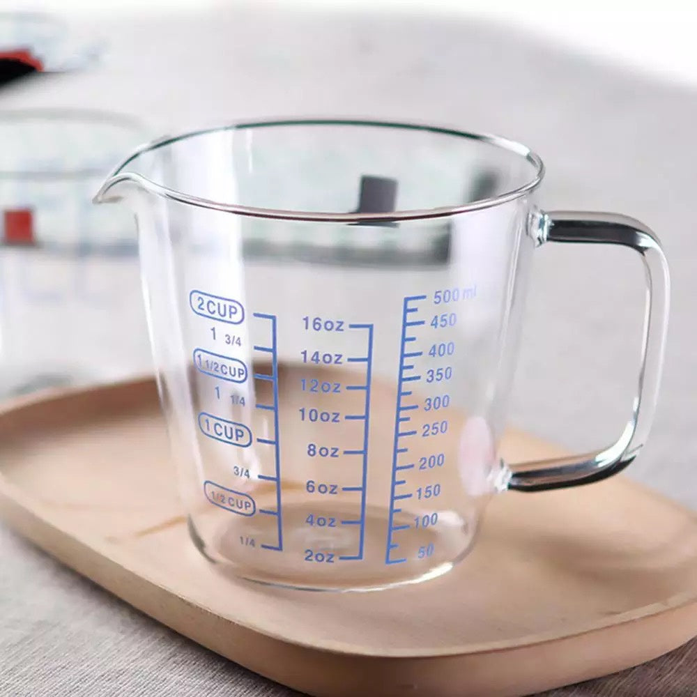 (READY STOCK)Heat Resistant Glass Measuring Cup With Scale Kitchen Baking Transparent  Tea Milk Jug 250ml/500ml