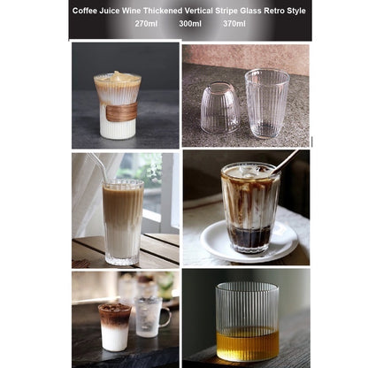 (Ready Stock)Coffee Juice Whiskey Wine Thickened Vertical Stripe Glass Retro Style 170ml 270ml 300ml 350ml 370ml