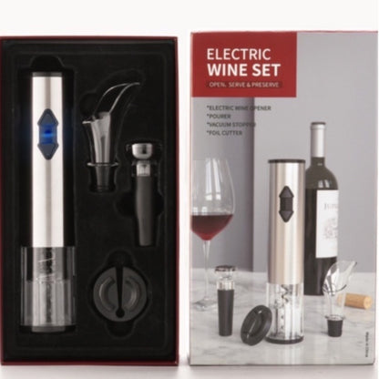 (Ready Stock)Red Wine Opener Corkscrew Electric Illuminated , Foil Cutter , Wine Pourer, Vacuum Stopper Box Gift Set