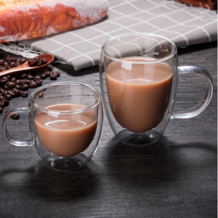 (Ready Stock)Coffee Espresso Tea Double Wall Borosilicate Glass Cup Mug Handle 80ml 150ml 250ml 350ml 450ml