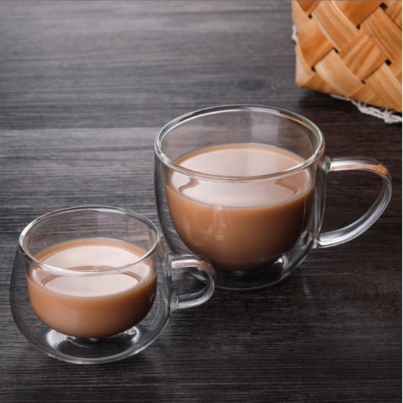 (Ready Stock)Coffee Espresso Tea Double Wall Borosilicate Glass Cup Mug Handle 80ml 150ml 250ml 350ml 450ml