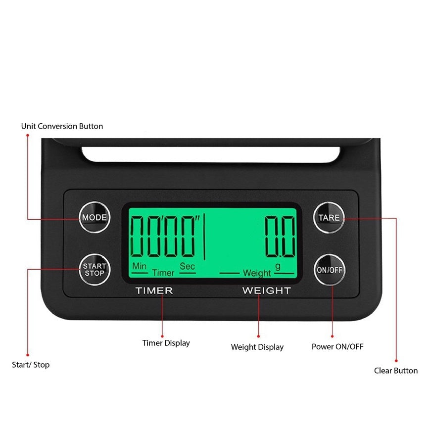 (Ready Stock)Coffee Espresso Kitchen Baking Digital Weighing Timer Tare Function Scale Accuracy 0.1 gram to 5000 gram