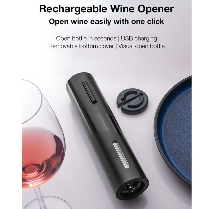 (Ready Stock)Red Wine Opener Corkscrew Electric Illuminated , Foil Cutter , Wine Pourer, Vacuum Stopper Box Gift Set