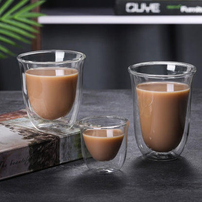 (Ready Stock)Coffee Espresso Tea Double Wall Borosilicate Glass Cup Mug Handle 80ml 150ml 250ml 350ml 450ml