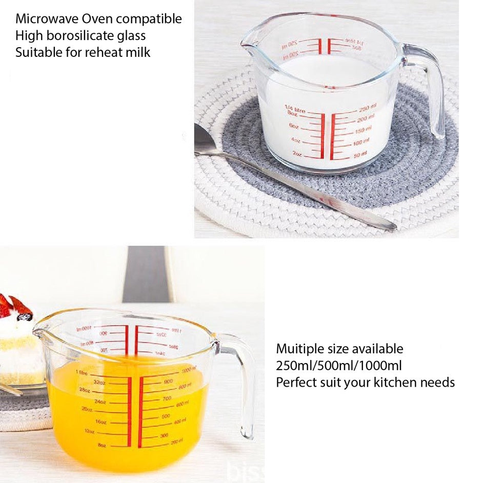 (READY STOCK)High Temperature Microwave Resistant Thick Glass Measuring Cup With Scale Kitchen Baking Transparent Jug