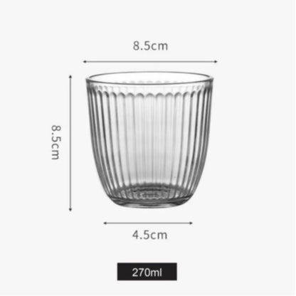 (Ready Stock)Coffee Juice Whiskey Wine Thickened Vertical Stripe Glass Retro Style 170ml 270ml 300ml 350ml 370ml