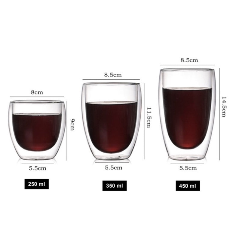 (Ready Stock)Coffee Espresso Tea Double Wall Borosilicate Glass Cup Mug Handle 80ml 150ml 250ml 350ml 450ml