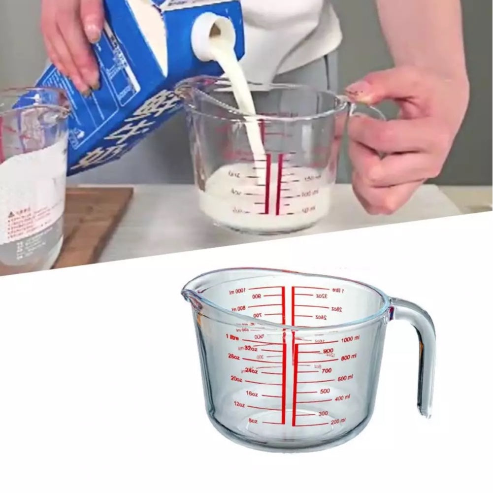 (READY STOCK)High Temperature Microwave Resistant Thick Glass Measuring Cup With Scale Kitchen Baking Transparent Jug