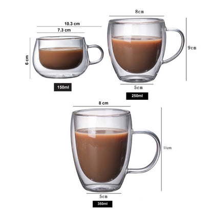 (Ready Stock)Coffee Espresso Tea Double Wall Borosilicate Glass Cup Mug Handle 80ml 150ml 250ml 350ml 450ml