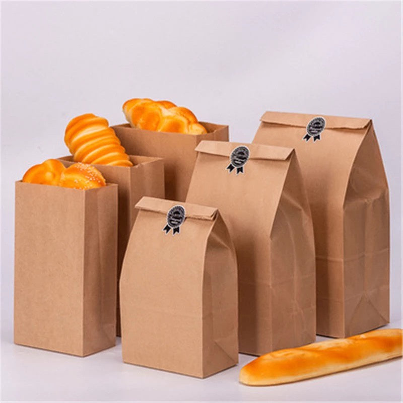 （READY STOCK)Brown Kraft Paper Takeaway Bags Gift Packaging Biscuit Bread Restaurant Cafe 100pcs