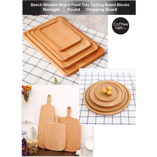 (READY STOCK)Beech Wooden Food Tray Rectangle Chopping Board Tea Trays Wood Plate Cake Decor Dishes Storage Tray