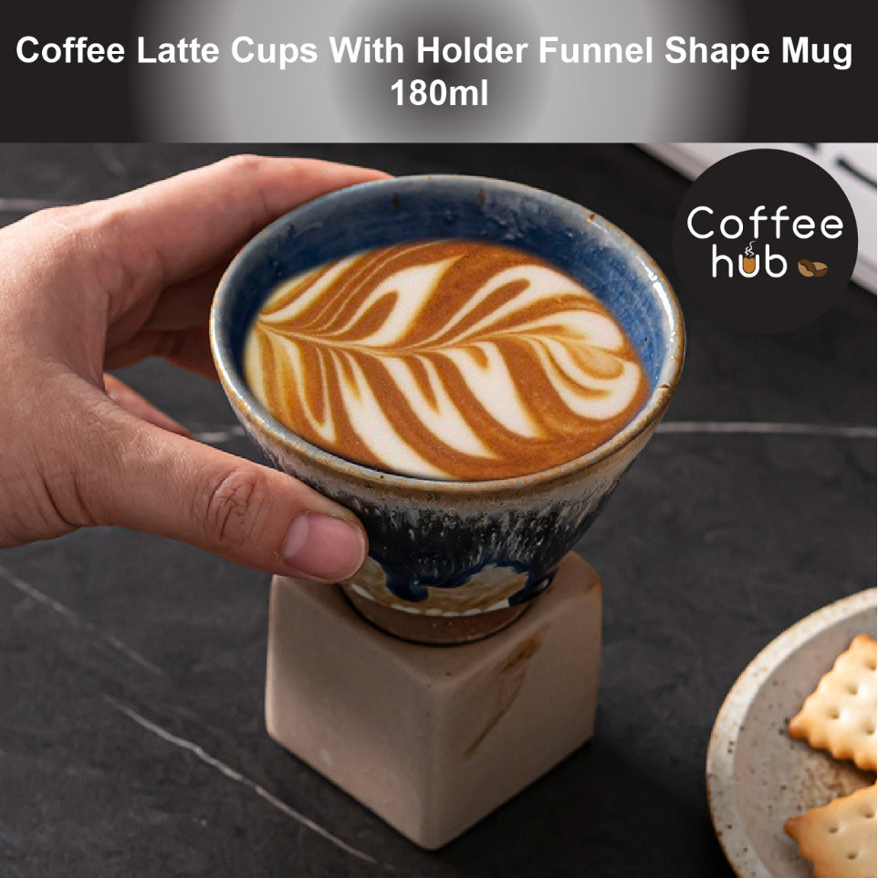 (Ready Stock)Coffee Latte Cups With Holder Funnel Shape Mug 180ml