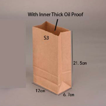 （READY STOCK)Brown Kraft Paper Takeaway Bags Gift Packaging Biscuit Bread Restaurant Cafe 100pcs