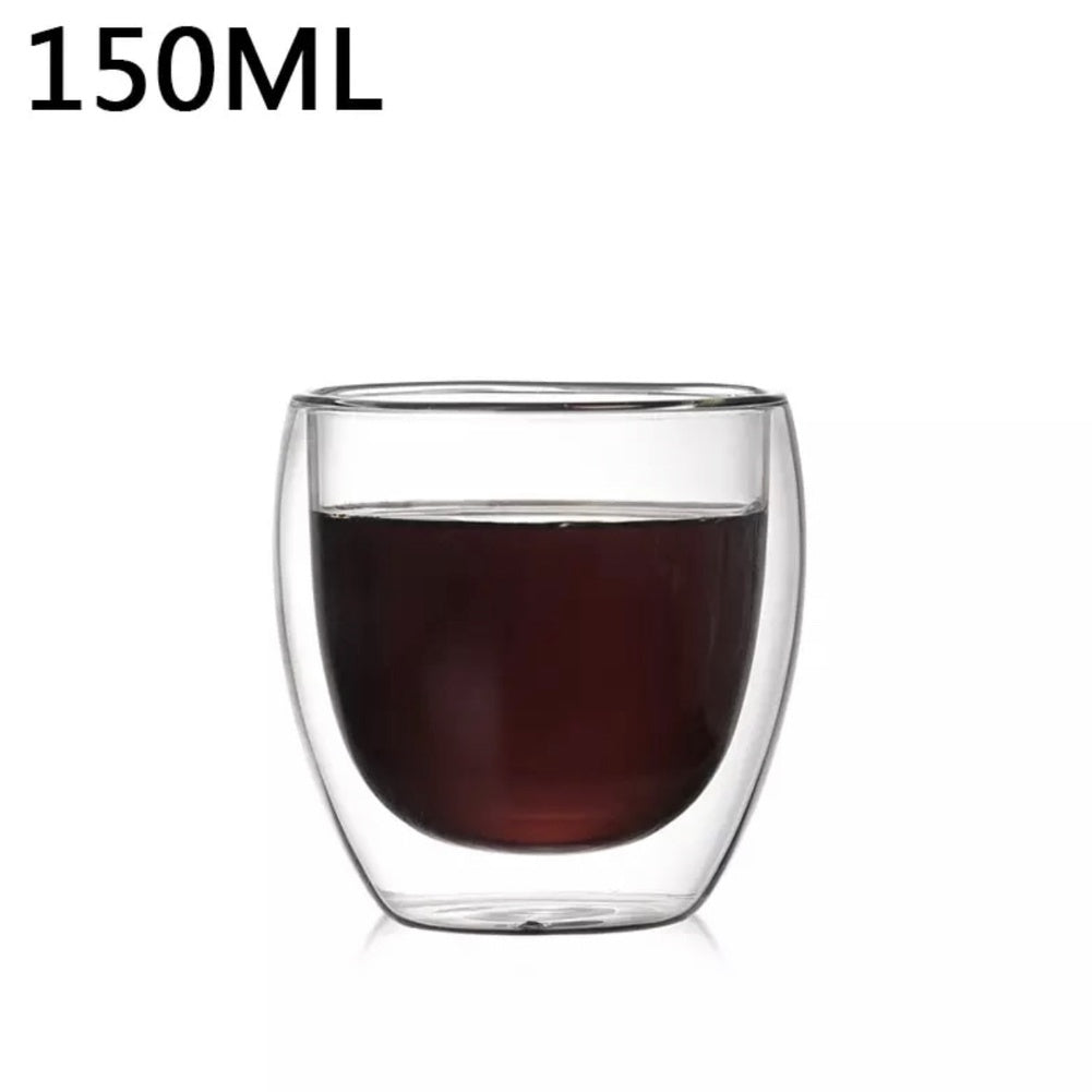 (Ready Stock)Coffee Espresso Tea Double Wall Borosilicate Glass Cup Mug Handle 80ml 150ml 250ml 350ml 450ml