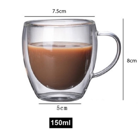 (Ready Stock)Coffee Espresso Tea Double Wall Borosilicate Glass Cup Mug Handle 80ml 150ml 250ml 350ml 450ml