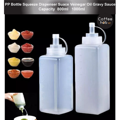 (READY STOCK)800/1000ml Plastic Condiment Bottles Squeeze Kitchen Leak Proof Seasoning Squeeze Bottle Dispenser Oil