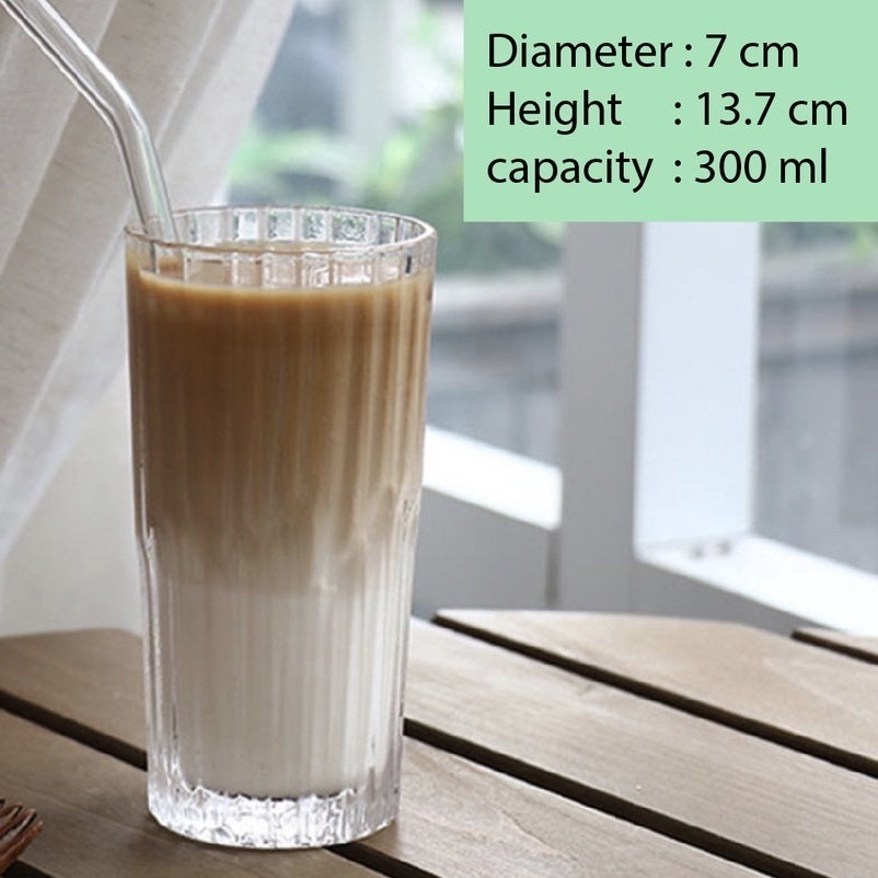 (Ready Stock)Coffee Juice Whiskey Wine Thickened Vertical Stripe Glass Retro Style 170ml 270ml 300ml 350ml 370ml