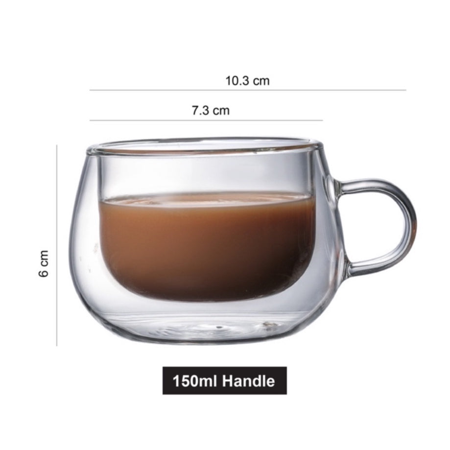 (Ready Stock)Coffee Espresso Tea Double Wall Borosilicate Glass Cup Mug Handle 80ml 150ml 250ml 350ml 450ml