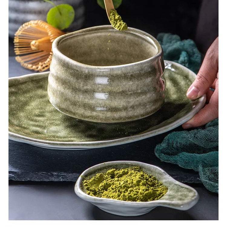 (Ready Stock)Matcha Ceramics Tea Bowl Chawan Japanese Style Green Tea Maker Matcha Latte 300ml 550ml Capacity