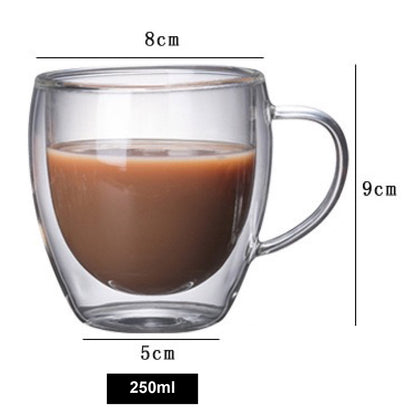 (Ready Stock)Coffee Espresso Tea Double Wall Borosilicate Glass Cup Mug Handle 80ml 150ml 250ml 350ml 450ml