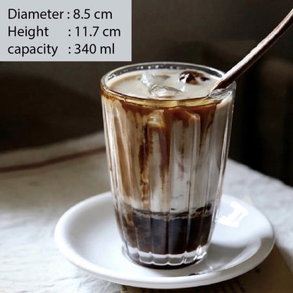 (Ready Stock)Coffee Juice Whiskey Wine Thickened Vertical Stripe Glass Retro Style 170ml 270ml 300ml 350ml 370ml