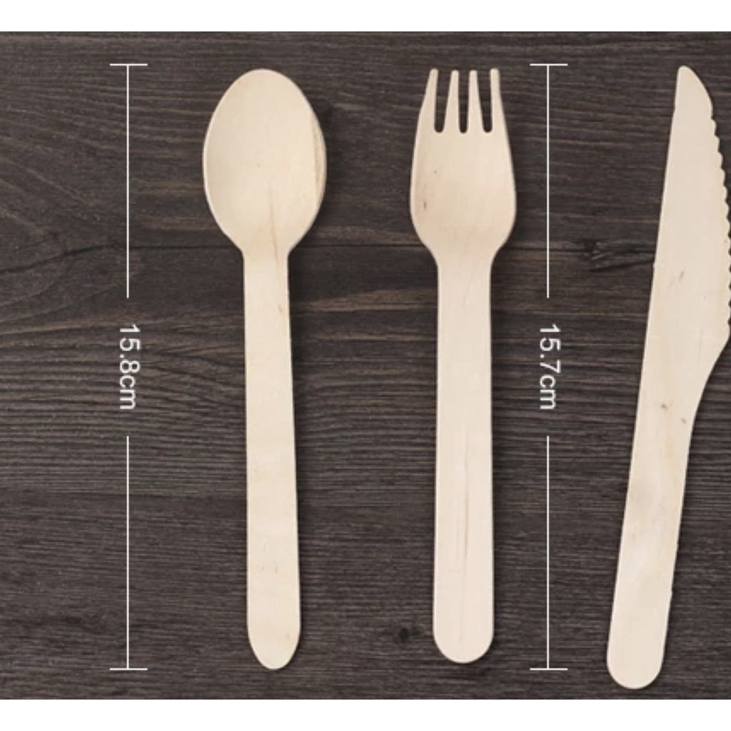 (READY STOCK)Wooden Cultery Party Take Away Spoon Fork Knife Biodegradable Disposable 16cm Length (100pcs)