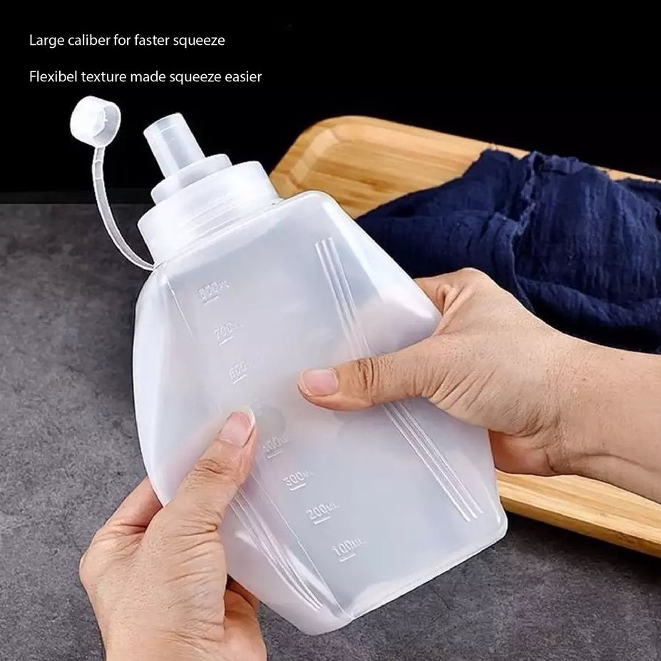 (READY STOCK)800/1000ml Plastic Condiment Bottles Squeeze Kitchen Leak Proof Seasoning Squeeze Bottle Dispenser Oil