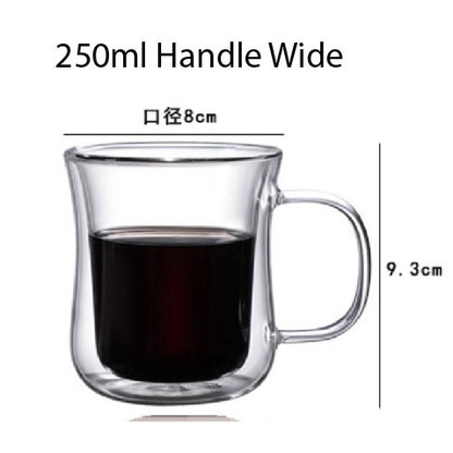 (Ready Stock)Coffee Espresso Tea Double Wall Borosilicate Glass Cup Mug Handle 80ml 150ml 250ml 350ml 450ml