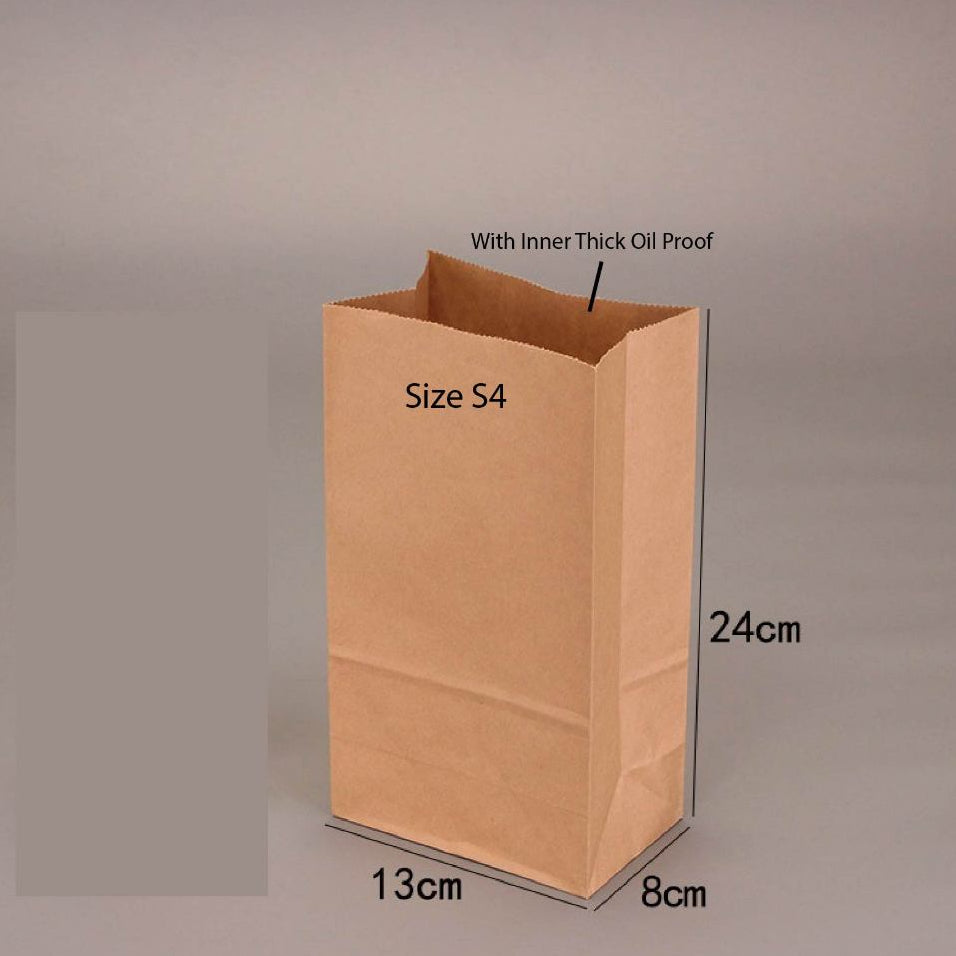 （READY STOCK)Brown Kraft Paper Takeaway Bags Gift Packaging Biscuit Bread Restaurant Cafe 100pcs