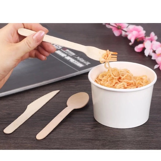 (READY STOCK)Wooden Cultery Party Take Away Spoon Fork Knife Biodegradable Disposable 16cm Length (100pcs)