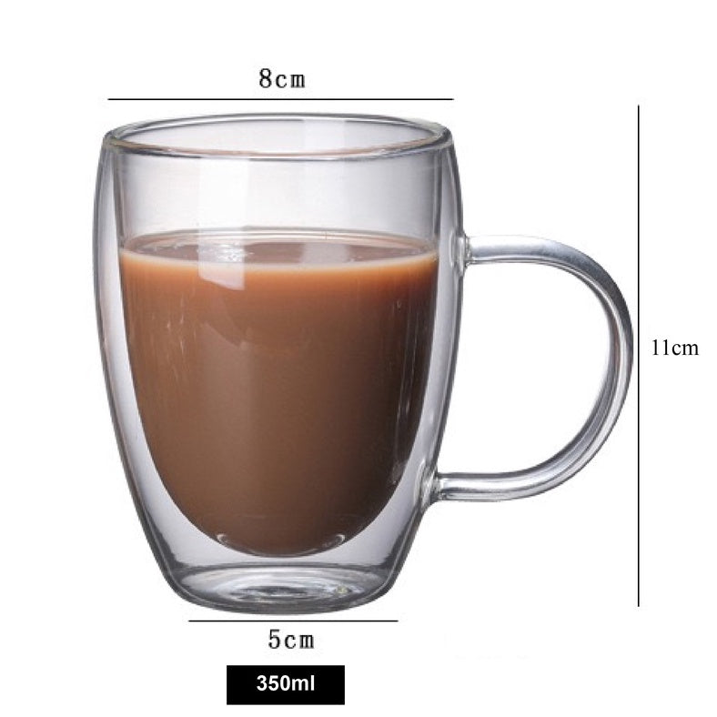 (Ready Stock)Coffee Espresso Tea Double Wall Borosilicate Glass Cup Mug Handle 80ml 150ml 250ml 350ml 450ml