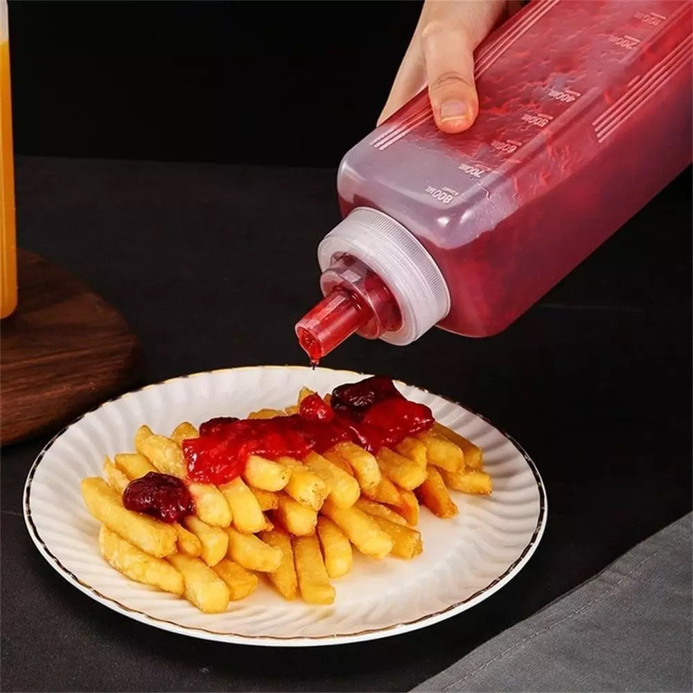 (READY STOCK)800/1000ml Plastic Condiment Bottles Squeeze Kitchen Leak Proof Seasoning Squeeze Bottle Dispenser Oil