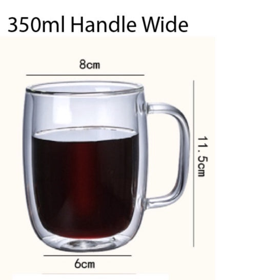 (Ready Stock)Coffee Espresso Tea Double Wall Borosilicate Glass Cup Mug Handle 80ml 150ml 250ml 350ml 450ml