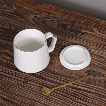 (READY STOCK)Coffee Tea Mug With Lid And Spoon Ceramic Creative Nordic Style 360ml